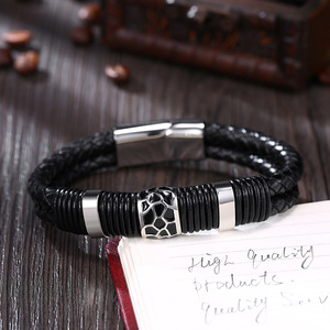 Pulsera Unisex de Cuero Genuino Trenzado con Estampado de Leopardo y Adorno de Goma, Estilo Náutico, Tendencia Europea y Americana Transfronteriza - Product Image 1