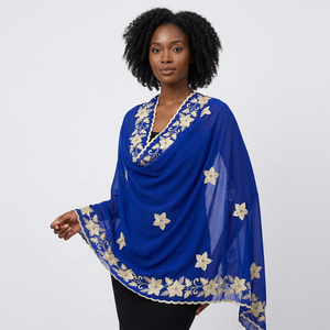 Écharpe châle d'été en mousseline de soie brodée florale avec strass, légère, respirante et douce pour femme, vente en gros, OEM ODM personnalisé - Product Image 1