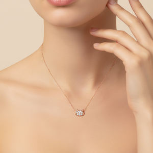 Collier en or rose massif 18 carats avec pendentif en forme de chat, design animal mignon, bijoux fins, diamant naturel, cadeau de fête pour filles - Product Image 3