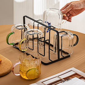 Ensemble de tasses en verre avec poignée, 300 ml, pour café, thé, eau, utilisation en fête, design uni, vaisselle moderne pour la maison - Product Image 5