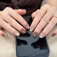 Ongles pressés 100% faits à la main, artificiels, style œil de chat français, sculptés, durs et réutilisables