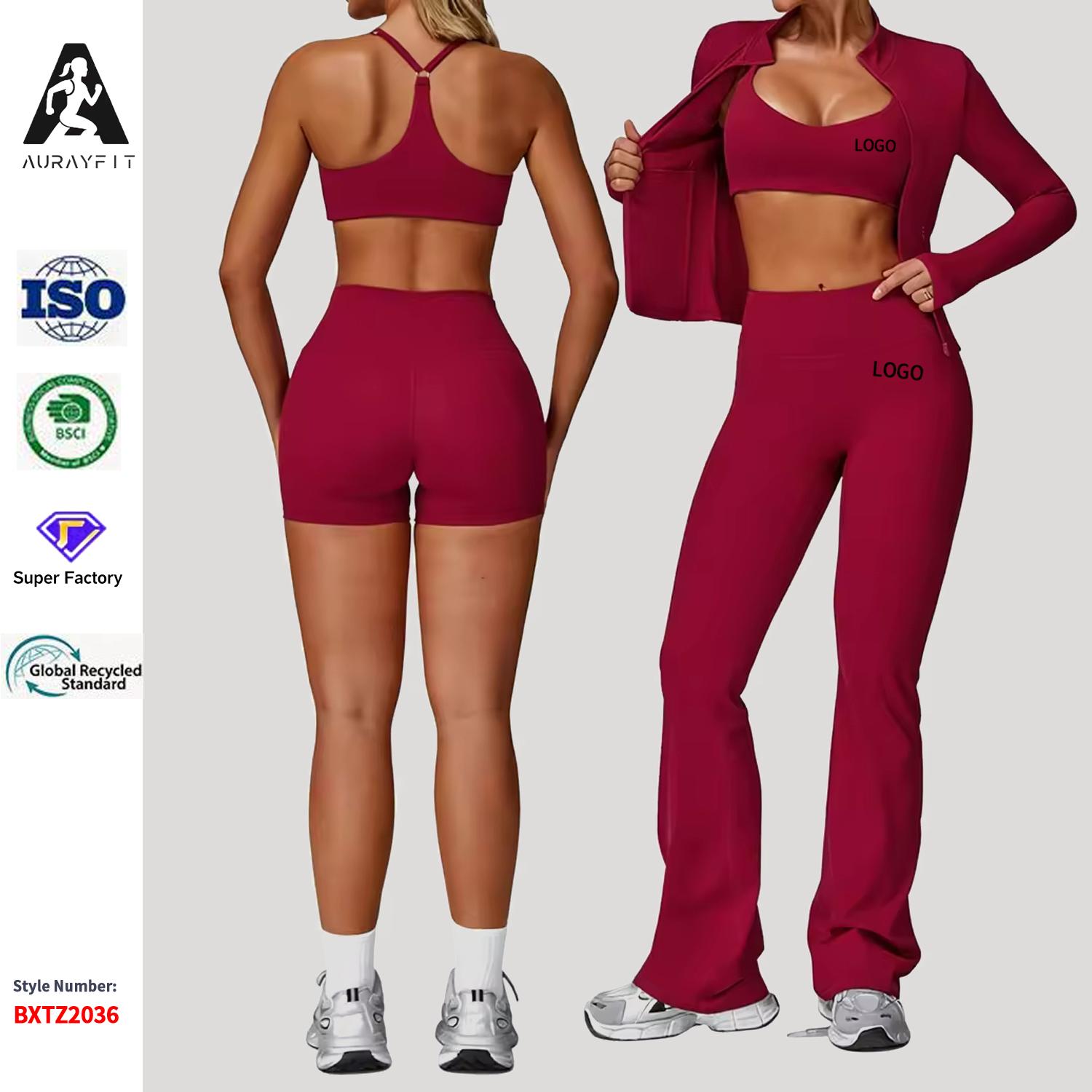 2 Piece Breathable Solid Yoga Suit Sports Set for Women-Long Sleeve Sports Bra & Athletic Gym Wear