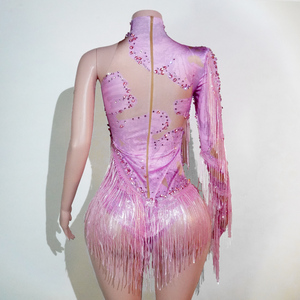 Combinaison sexy scintillante rose lilas avec franges en strass pour femmes, <span class=keywords><strong>tenue</strong></span> de scène pour diva pop, carnaval, girly glam, Kpop, danse - Product Image 4