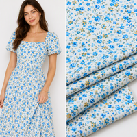 Tissu 100% coton peigné tissé uni bleu à imprimé floral 40S40S pour la confection de robes et chemisiers pour femmes
