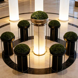 Pots de fleurs en fibre de verre avec supports métalliques rustiques pour usage intérieur/extérieur, jardinières lumineuses créatives pour centre commercial - Product Image 4