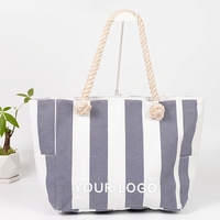Sac de plage en toile épaisse avec poignées en corde de coton, poches intérieures et extérieures, impression par sublimation de logo personnalisé pour équipement et collations