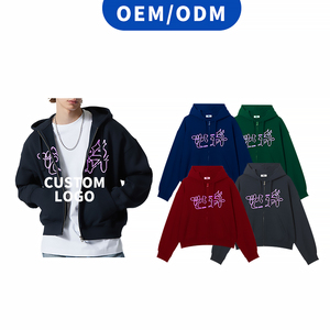 2025 sudaderas con capucha de gran tamaño Vintage con logotipo personalizado para hombres Cremallera de peso pesado con bordado 3D Hombro caído Cremallera con capucha Essentials - Product Image 2