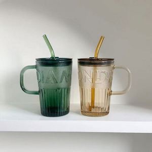 450ml Colorful-<b>Alphabet</b> Water Cup Advertising Glass Coffee Cup Milk Cup with Lid, Handle, and Straw - Product Image 2