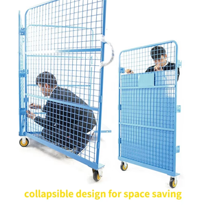 Carros de Almacenamiento Plegables con Ruedas de Malla de Acero para Logística de Almacén, Almacenamiento de Carga, con Placa de Plástico - Product Image 6