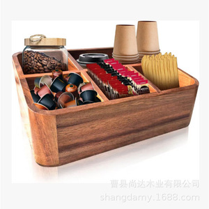 Wooden desktop storage box for coffee capsules and disposable <b>teacups</b>; wooden desktop tea bag storage box. - Product Image 4