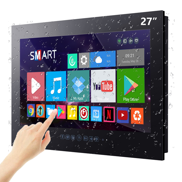 Haocrown 27 Inch Smart Touch Screen TV for Bathroom IP66 Waterproof Android Television(Black)