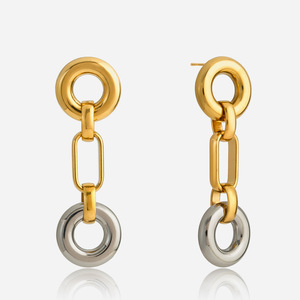 Geometric Drop Earrings Zinc Alloy Gold Silver Ring Chain Design Fashion Jewelry - Product Image 1