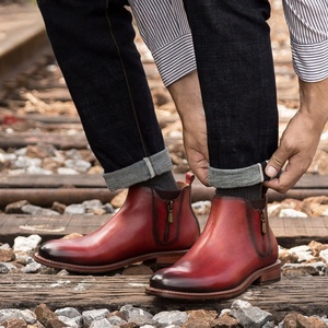 Botas de Tobillo Casuales para Hombre, de Cuero de Grano Completo, con Cierre Lateral, Estilo Británico Retro, para Otoño e Invierno - Product Image 5