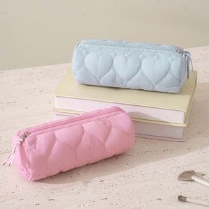Custom Logo Heart Quilted Nylon Pencil <b>Case</b> Portable Zipper Pen Pouch <b>Makeup</b> <b>Brush</b> Cosmetic Storage Bag for Students - Product Image 6
