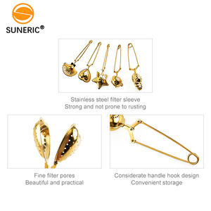 Infuseur à mailles dorées en acier inoxydable Filtre à feuilles mobiles Infuseur à thé en métal avec poignée - Product Image 5