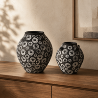 Vase à fleurs en céramique artistique, motif circulaire noir et blanc, vase en poterie vieillie pour la décoration de table console