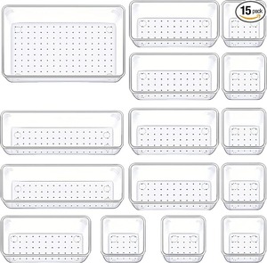 <b>Clear</b> Acrylic Drawer Organizer Set Stackable Non Slip <b>Storage</b> Trays Transparent Sundries <b>Containers</b> for Kitchen Bathroom Bedroom - Product Image 1