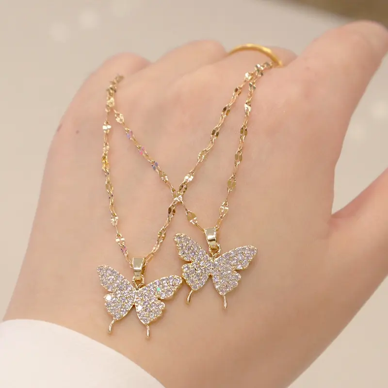 2023 nuova collana di cristallo farfalla in acciaio inossidabile gioielli moda donna semplice ed elegante girocollo Collares pendenti