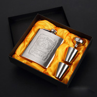 Set Hadiah Hip Flask Kulit PU 6oz 7oz 8oz Portabel dan Mudah Dibawa Dengan 2 Cangkir