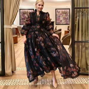 Abiti Lunghi Floreali <span class=keywords><strong>Retrò</strong></span> Scuro Autunno 2025 Maniche Lunghe con Cintura in Vita Ampio Gonna Vestito di Nicchia di Alta Gamma <span class=keywords><strong>Abbigliamento</strong></span> Femminile - Product Image 5