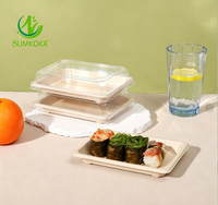 Plateau à sushi jetable en fibre de pulpe de bagasse de canne à sucre SUMKOKA avec couvercle en PET, écologique et micro-ondable