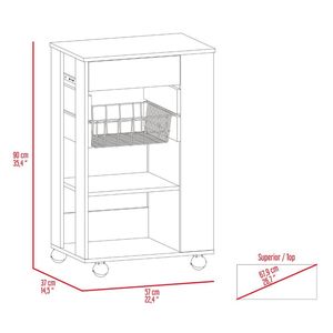 Chariot de cuisine à 5 étagères et 1 tiroir en blanc et chêne clair, design moderne pour le rangement et l'organisation - Product Image 6