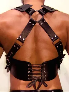 Lingerie masculine harnais en cuir hommes réglable fétiche Gay vêtements corps <span class=keywords><strong>sexuel</strong></span> poitrine harnais ceinture sangle Punk Rave Costumes pour le sexe - Product Image 3