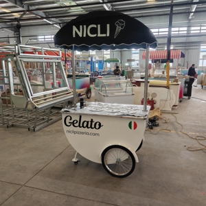 Chariot de vente ambulante en acier inoxydable pour crème glacée et desserts glacés avec auvent, idéal pour la vente de rue - Product Image 3
