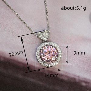 Collar con Colgante de Circonita Rosa, Chapado en Plata, con Dije de Corazón, Joyería Romántica para Mujer, Corte Brillante Redondo, Engaste de Garra, Aleación - Product Image 4