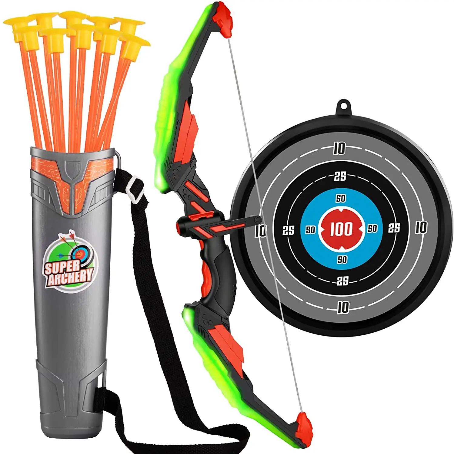 Bow and Arrow Set for Kids - LED Light Up Archery Toy Set with 3 Suction Cup Arrows,Indoor and Outdoor Toys for Children