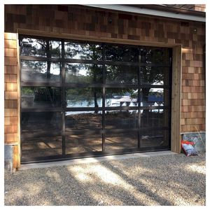 <span class=keywords><strong>Porte</strong></span> <span class=keywords><strong>de</strong></span> <span class=keywords><strong>garage</strong></span> automatique sans cadre en verre trempé noir miroir, résistante aux ouragans, <span class=keywords><strong>de</strong></span> la marque Prima Modern, avec moteur. - Product Image 1