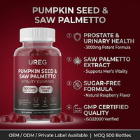 Gummies OEM ODM aux graines de citrouille et au palmier nain 3000mg, saveur framboise naturelle, supplément de vitalité masculine, marque privée, vente en gros, 60 unités