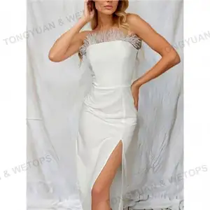 Elegante abito da banchetto con Design a forma di polsino da donna abito da sposa senza maniche abito da sera da festa di compleanno bianco
