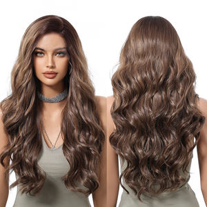 Changer au hasard coiffure brun mixte Ombre13x6 perruque en dentelle future fibre synthétique perruque bouclée vraie Photo haute densité - Product Image 1