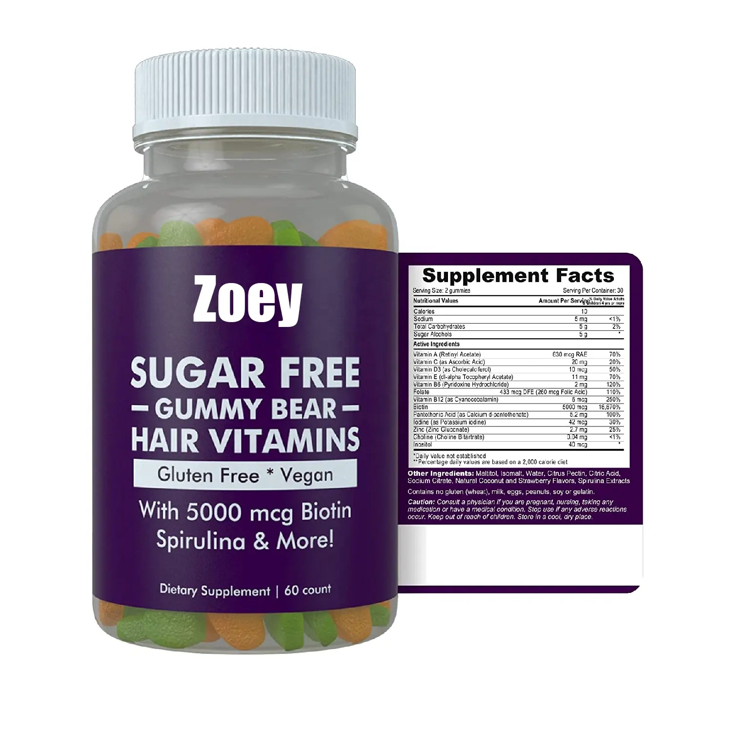 Private Label Support Sugar Free Hair Gummy Bear Vitamins with Biotin 5000 mcg Great for Hair Growth Skin and Nails