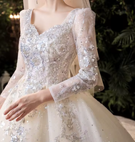 NDB10546 Robe de mariée principale française, nouvelle mariée, ciel étoilé, luxe haut de gamme, petite femme enceinte, tempérament, traîne, manches longues