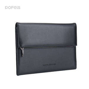 Porte-documents en cuir avec logo personnalisé, fermeture éclair, carnet, porte-documents en cuir à trois volets, sac de bureau pour femmes d'affaires avec poignée - Product Image 2