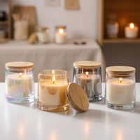 4 Couleur Unique Luxury 270ml 9oz Minimalist Vide Slanted Glass Candle Jars with Bamboo Lids Cylinder Vases