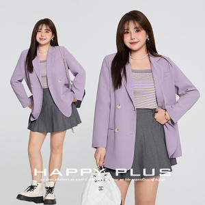 ชุดสูทผู้หญิงไซส์ใหญ่รุ่น Runqi สีม่วงหม่น เสื้อเบลเซอร์ผ้าทวิล กระโปรงจีบสีเทา ชุดลำลองสีพื้น - Product Image 2