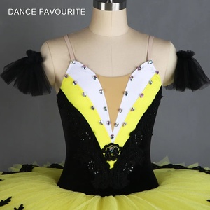 Costume de performance de scène de <span class=keywords><strong>tutu</strong></span> de ballet pour femmes pré-professionnelles avec haut <span class=keywords><strong>noir</strong></span> et matériel de spandex de tulle jaune modèle BLL403 - Product Image 5