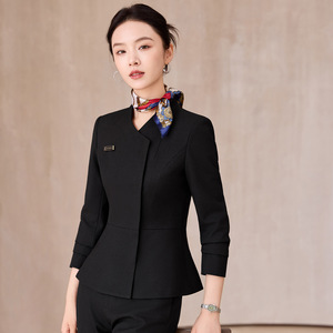 Women's Professional Autumn Winter Suits V Neck Peplum Suit Polyester Anti Wrinkle For Beauty Salon Jewelry Store Hotel - Product Image 3