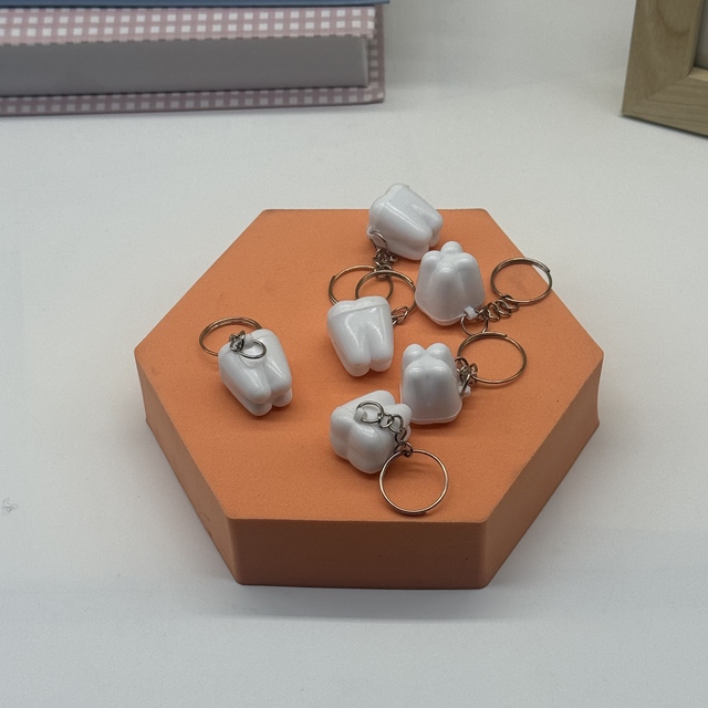 Mini White Tooth Shape Dental Keychain Toy for Kids