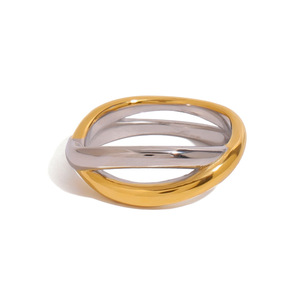 Geometric Stainless Steel <b>Ring</b> 18K Gold <b>Silver</b> Color Blocking Double Band Unisex Fashion Jewelry Gift - Product Image 4