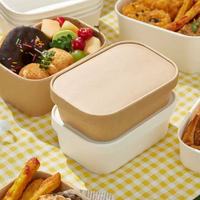 Bol à salade rectangulaire jetable personnalisé par le fabricant, écologique, avec couvercle anti-fuite en PET/PP, en papier kraft brun, compatible micro-ondes pour sandwichs