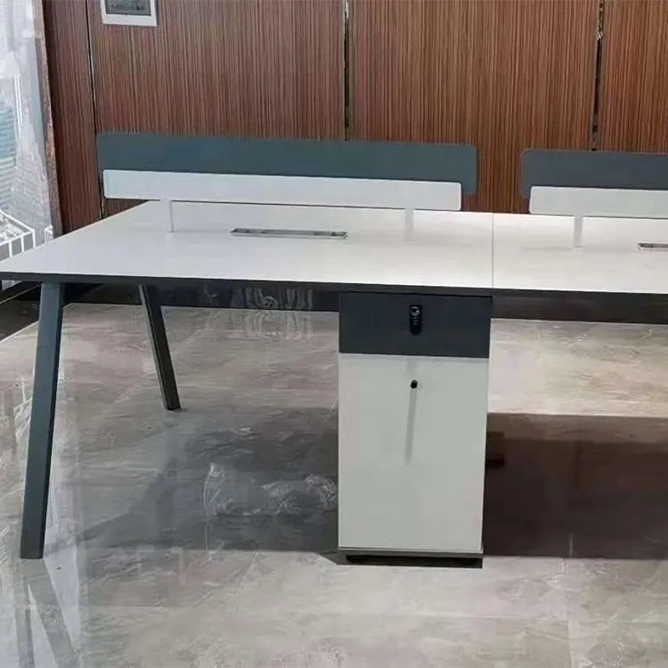 Muebles de oficina de madera maciza, mesas de trabajo de alta calidad, 4 asientos