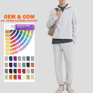 Wholesale Custom 100% Cotton Men's Solid Color Quarter <b>Zip</b> Sweatshirt and pants Tracksuits Jogging Suits 2 Piece Sets for Men - Product Image 1