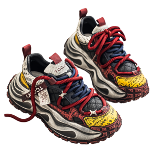 Nouvelles chaussures de marche décontractées pour hommes à semelle épaisse rouge avec doublure en tissu de coton et semelle extérieure en caoutchouc pour l'automne/hiver/printemps/été - Product Image 1