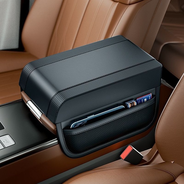 1pc Front Car Armrest Storage Box Leather High-Heightening Universal Vehicle-Mounted Premium Memory Elbow Rest