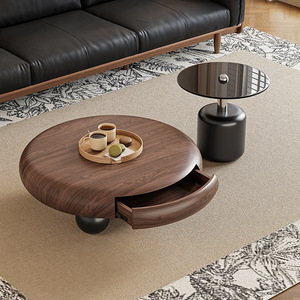 Mesa de Centro Decorativa Moderna de Estilo Wabi-Sabi en Madera de Nogal Antigua con Almacenamiento, Muebles de Sala de Estar de Alta Gama y Lujo Discreto - Product Image 4