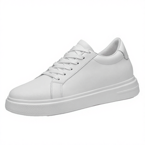 Zapatos de Moda para Hombre con Plataforma Invisible de 8CM, Punta Redonda, Parte Superior de Cuero Genuino, Entresuela de PVC, Transpirables, Color Blanco - Product Image 3